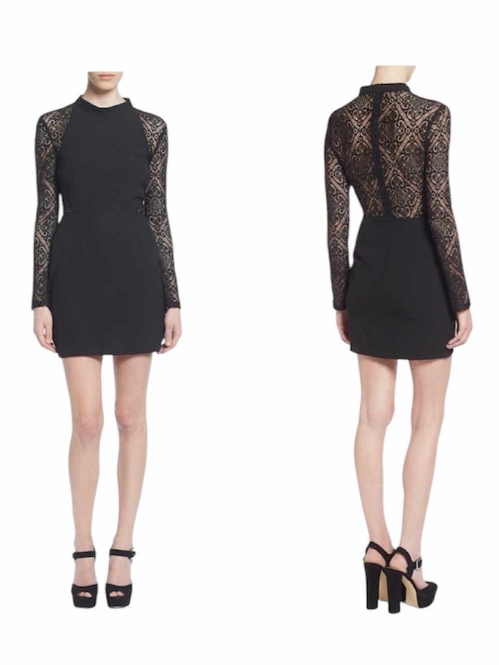 Astr Black Lace Back Long Sleeve Mini Dress sheer back LBD Party Date Night S